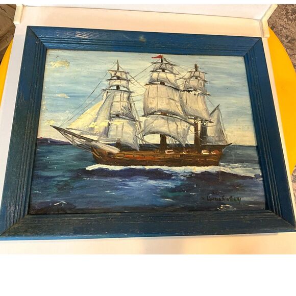 Gorgeous vintage original oil painting on board sailing ship 1962 Linda Slattery - Picture 2 of 13